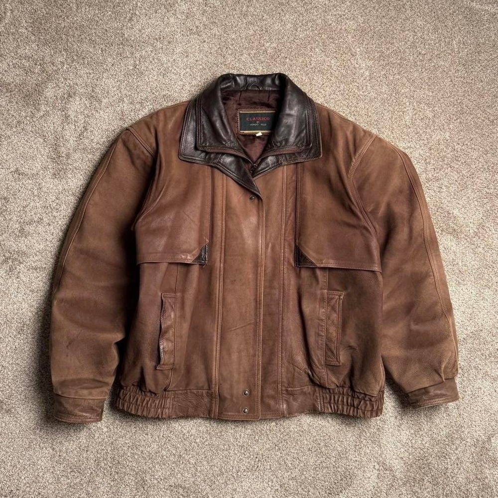 VINTAGE CLASSICO BY MONDO PELLE BROWN LEATHER JACKET